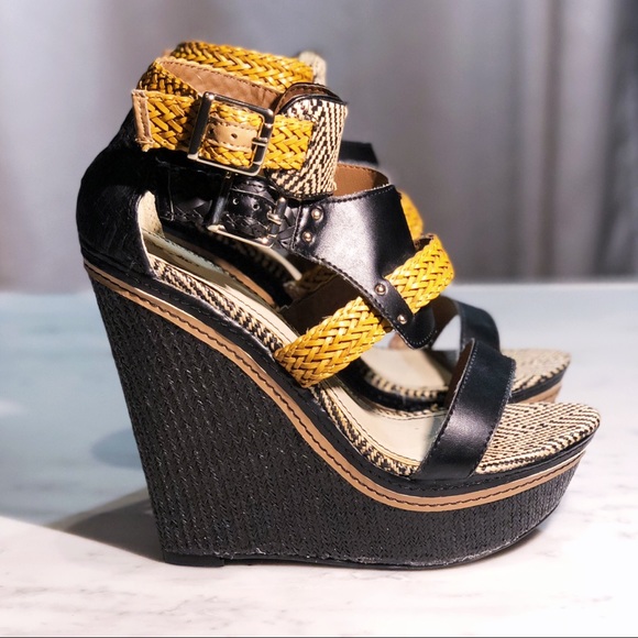 Mossimo Supply Co. Shoes - Black + Tan Aztec Chunky Orange Boho Strap Wedges